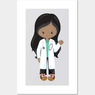 African American Girl, Doctor, Nurse, Stethoscope Posters and Art
